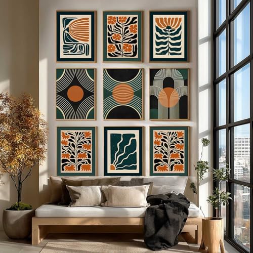 Image of kotart Floral Wall Art Home Decoration | Aesthetic Floral Paintings With Frame For Living Room Bed Room Hotel Wall Decor Digital Reprint Set of 9 (10X13 inch)