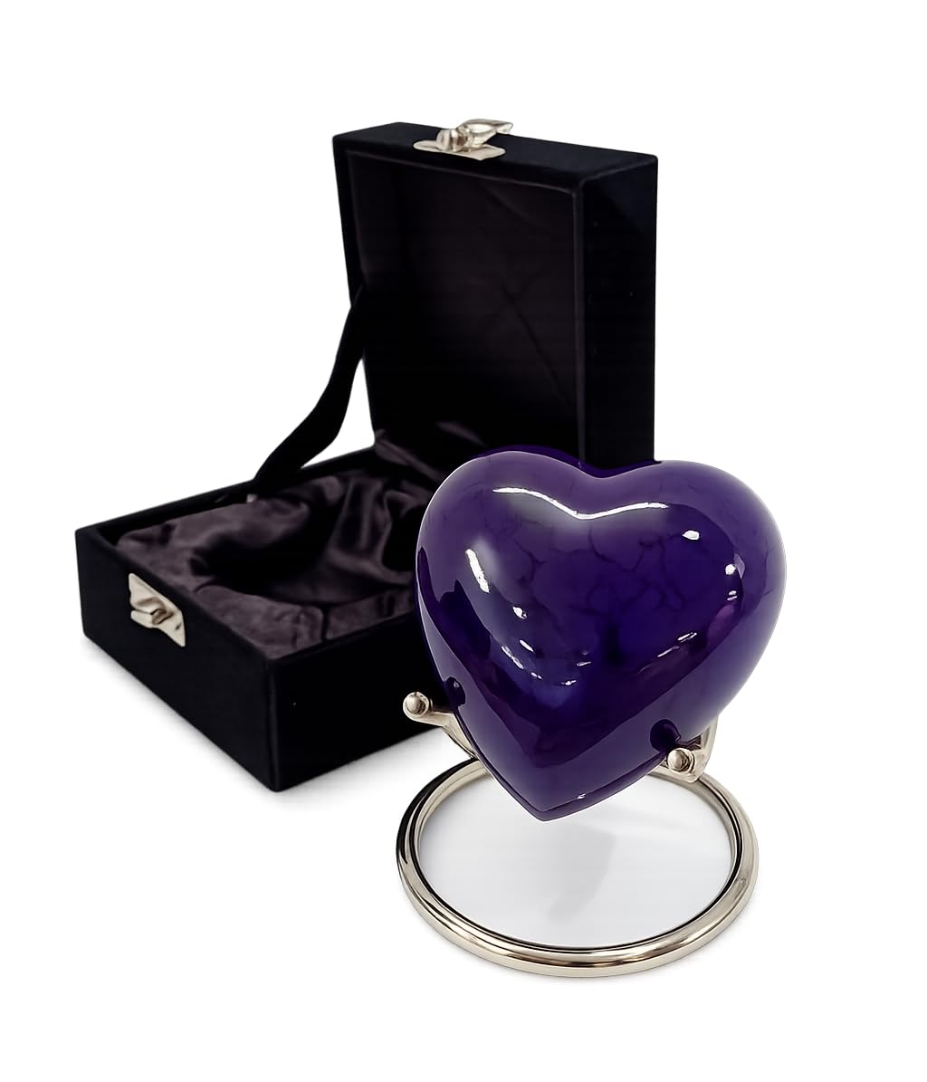 Urne pour cendres humaines en forme de cœur violet brillant, petite urne souvenir cinéraire