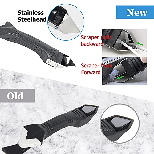 3 In 1 Caulking Tool Kit, Caulk Removal Tool Sets With Stainless Steel Head Scraper, 5 Replaceable Silicone Pads, Sealant Finishing Tool For Kitchen Bathroom Window And Sink Joint #TOP2