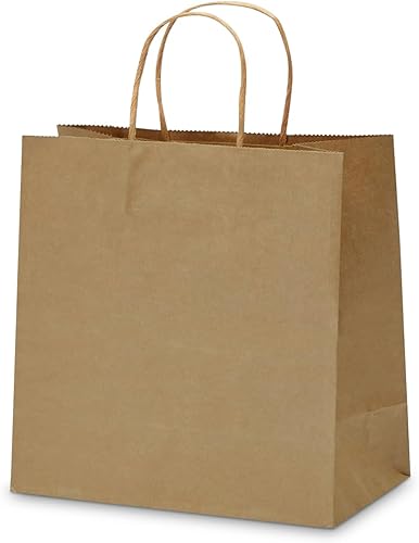 TOWRAP Bolsas de papel kraft 100 unidades, 10.6 x 3.1 x 8.3 pulgadas, bolsas de regalo marrones con asas, a granel, bolsas de fiesta, bolsas de