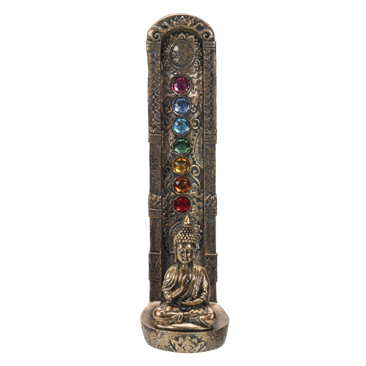Pacific Giftware 7 Chakra Bronze Finished Sitting Buddha Incense Burner 9.25&rdquo; Tall