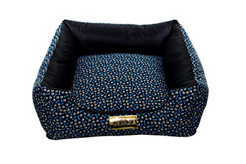 Cama Quadrada para Cachorro ou Gato Luppet Luxo Azul Ossinho G