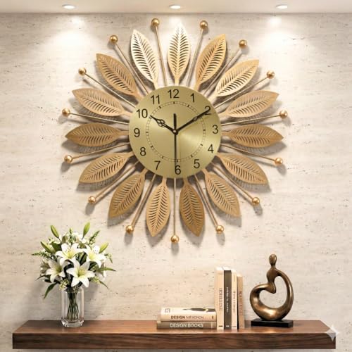 Image of RIOH Decor Big Size Wall Clock 60 CM Gold, Large Metal Decorative Silent Wall Clock for Living Room, Office, Bedroom, Hall & Home Decor
