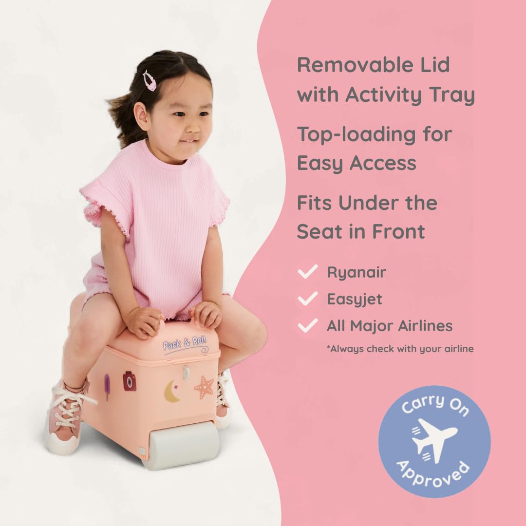 Valigetta per bambini da 2 a 7 anni | 16 L Ride-On con coperchio bloccabile, tracolla e vassoio – valigetta da viaggio per tirare e sedersi, rosa antico, Trolley rigido