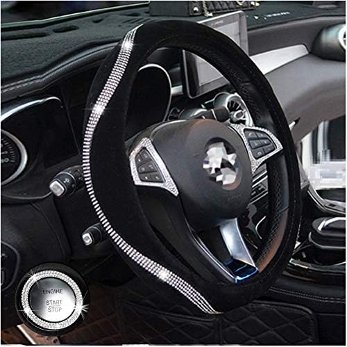 Forala Car Steering Wheel Cover with Bling Bling Rhinestone Suitable for 15 Inch for Girls Lady (Black)