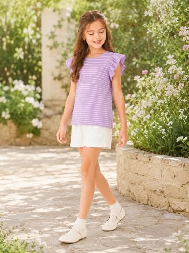 Image of Girls' Summer Shirts Cute Tops Ruffle Sleeve Crew Neck Casual Tees