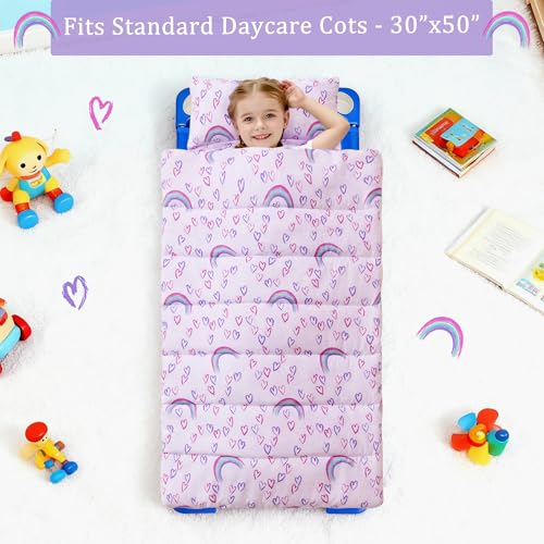 Image of Toddler Nap Mat for Preschool 50''x30'' Sleeping Mat with Removable Pillow and Minky Blanket for Kids Ages 3-7 Roll Up Soft Sleeping Bag for Boys Girls Kindergarten Daycare Sleepover