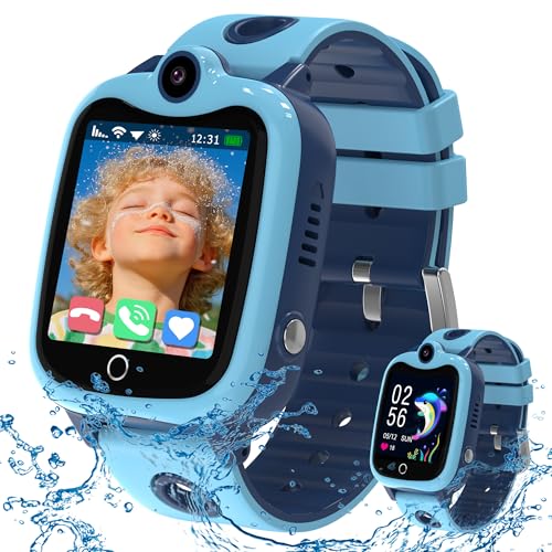 4G Smartwatch Kinder, Kinder Smartwatch mit GPS und Telefon, HD Videoanruf, SOS, Schulmodus, Spiel, Wecker, Smart Watch mit SIM, Wasserdicht Kinderuhr Handy Geschenk für Jungen Mädchen Student, Blue