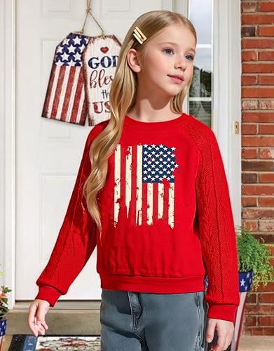 Image of CAZYCHILD Girls 4th of July Shirt Boys USA Tshirt Kids American Flag Sweatshirt Patriotic Pullover Tee Tops