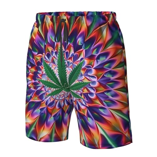 Marijuana Leaves Cannabis Leaf Hippie Psychedelic Trippy Men's Quick Dry Swim Shorts, Mesh Lined Beach Trunks with Pockets2