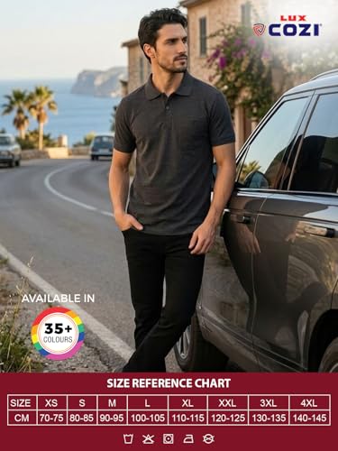 Image of Lux Cozi Men's Polo T-Shirt Regular Fit Half Sleeves with Pocket | Cotton Blend Polo Neck Collar T-Shirt for Men | Casual, Office Comfortable Breathable T-Shirt | Stylish Plain Tee