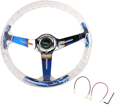 RASTP 14in Acrylic Grip Racing Steering Wheel,6 Bolt Steering WheelBlue