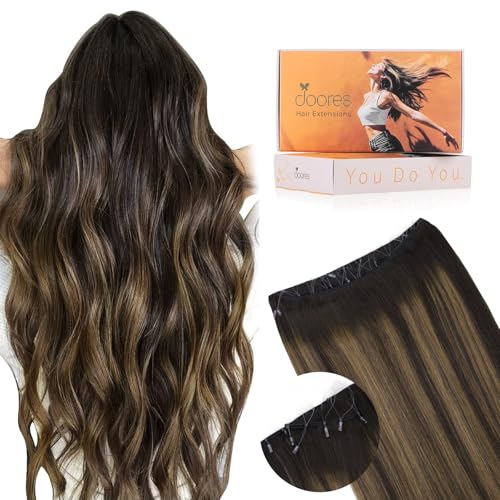 Image of DOORES Beaded Weft Extensions Hair, 14 Inch 80g Balayage Dark Brown to Chestnut Brown Hair Extensions Real Humen Hair Micro Bead Weft, Straight