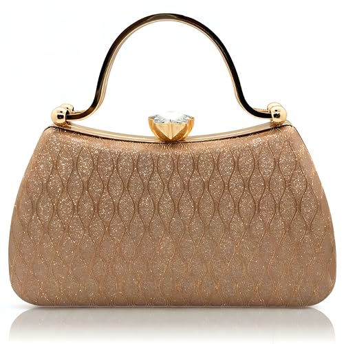 Image of SLARA Women's Evening Clutch Bag for Women, Glitter Pattern, Crystal Clasp Handbag, Perfect for Weddings, Parties, and Special Events