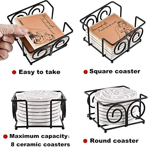 Coaster Holder 4.3 Inch Black Iron Metal Holder Storage Caddy For Both Round And Square Coasters Fit 4 To 9 Pieces Coasters (1 Pc) #TOP2