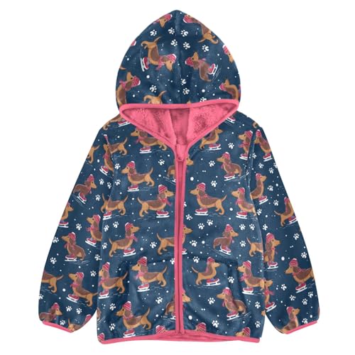 Dachshund Toddler Fleece Jacket Baby Girls Hooded Zipper Long Sleeve Thick Warm Outerwear 3-10 Years