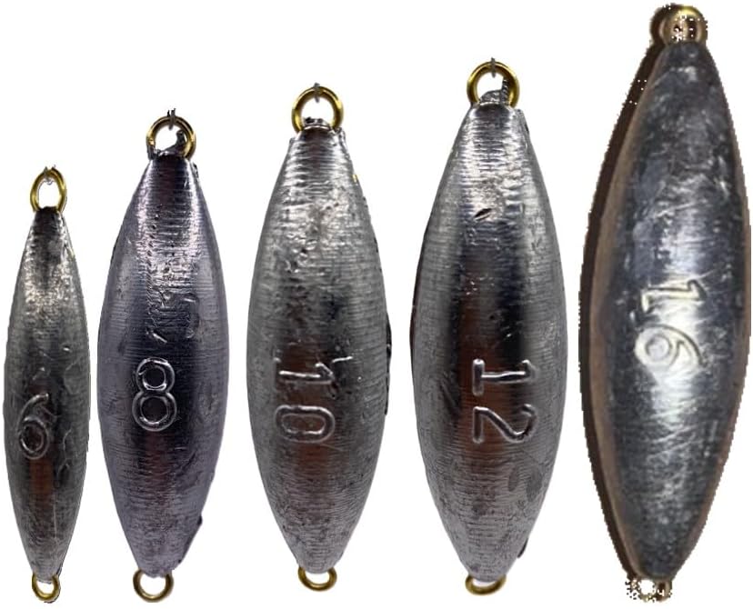 Torpedo Fishing Sinkers 6oz (2), 8oz (2), 10oz (2), 12oz (2), 16oz (2) - 10 Pieces Total (Lead, Fishing Weight, Double Ring Good for Salt and Fresh Water)