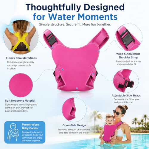 Water Baby Carrier for Swimming, Ergonomic Waterproof Infant Chest Holder for Newborn Toddlers with Adjustable Straps, Lightweight Neoprene Baby Sling for Pool Beach Bath (Grey)