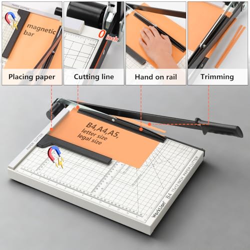 Image of 15 inch Guillotine Paper Cutter: Worklion Precision Paper Trimmer with Safety Lock,15 Sheet Capacity, Thickened Metal Based Cutting Board for Crafting Cardstock Photos Laminatedsheets in Class /Office