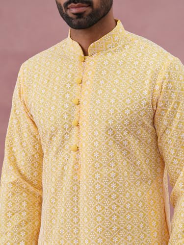 Image of Jompers Floral Embroidered Kurta With Churidar (Lemon, XXL)