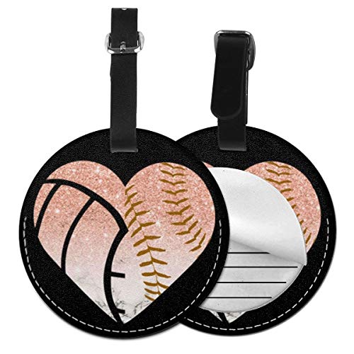 Etiquetas De Equipaje De Cuero Sinttico Identificacin De Nombre con Cubierta De Privacidad Trasera para Maleta De Viaje, Voleibol Softbol Corazn Negro Rosa