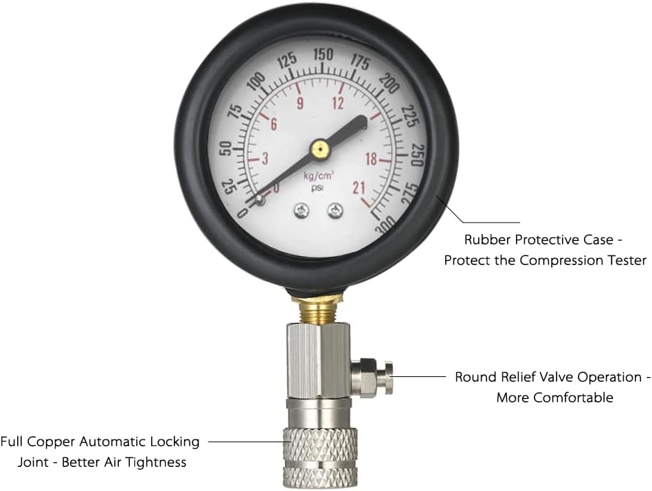 Gasoline Engine Tester Auto Petrol Gas Engine Cylinder Automobile Pressure Gauge Tester Automotive Test Kit 0-300psi with Case