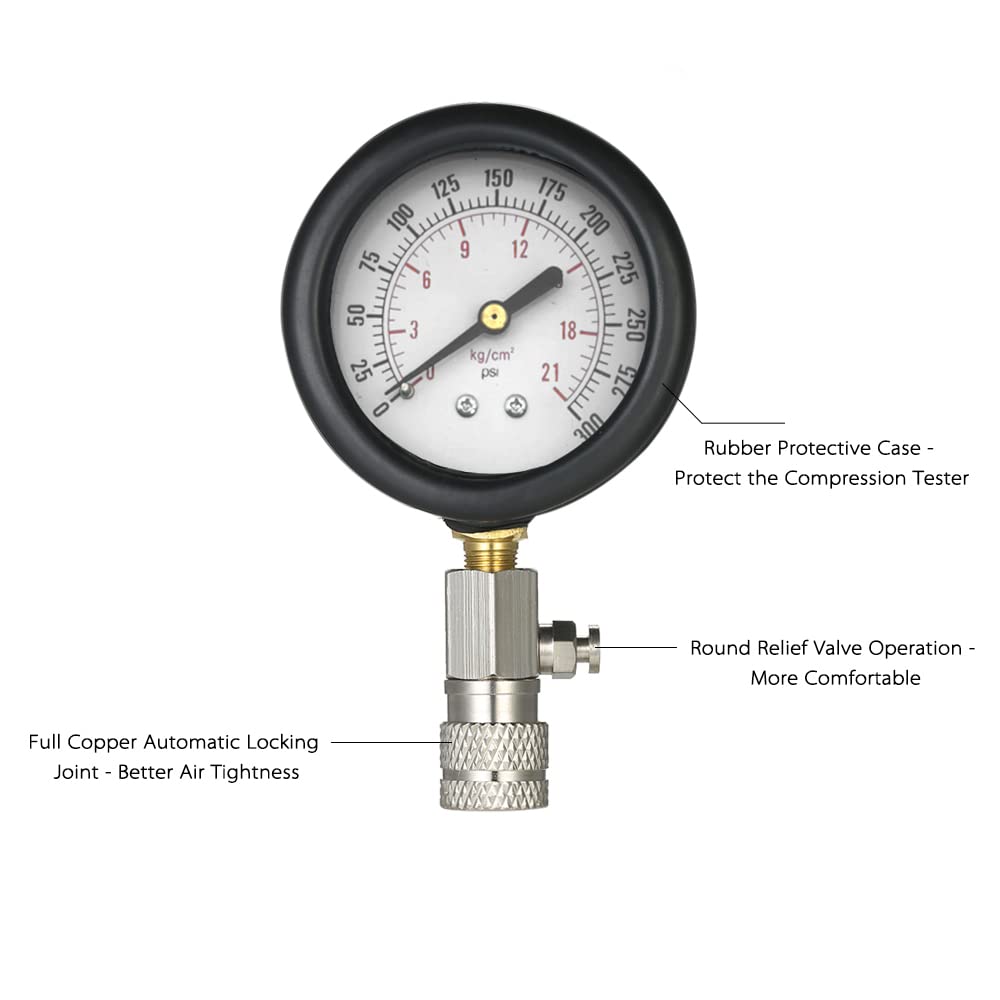 Medidor de presión automotriz, medidor de presión para Cilindros de Motores de Gasolina y Gas, 0-300 PSI, Herramienta automotriz