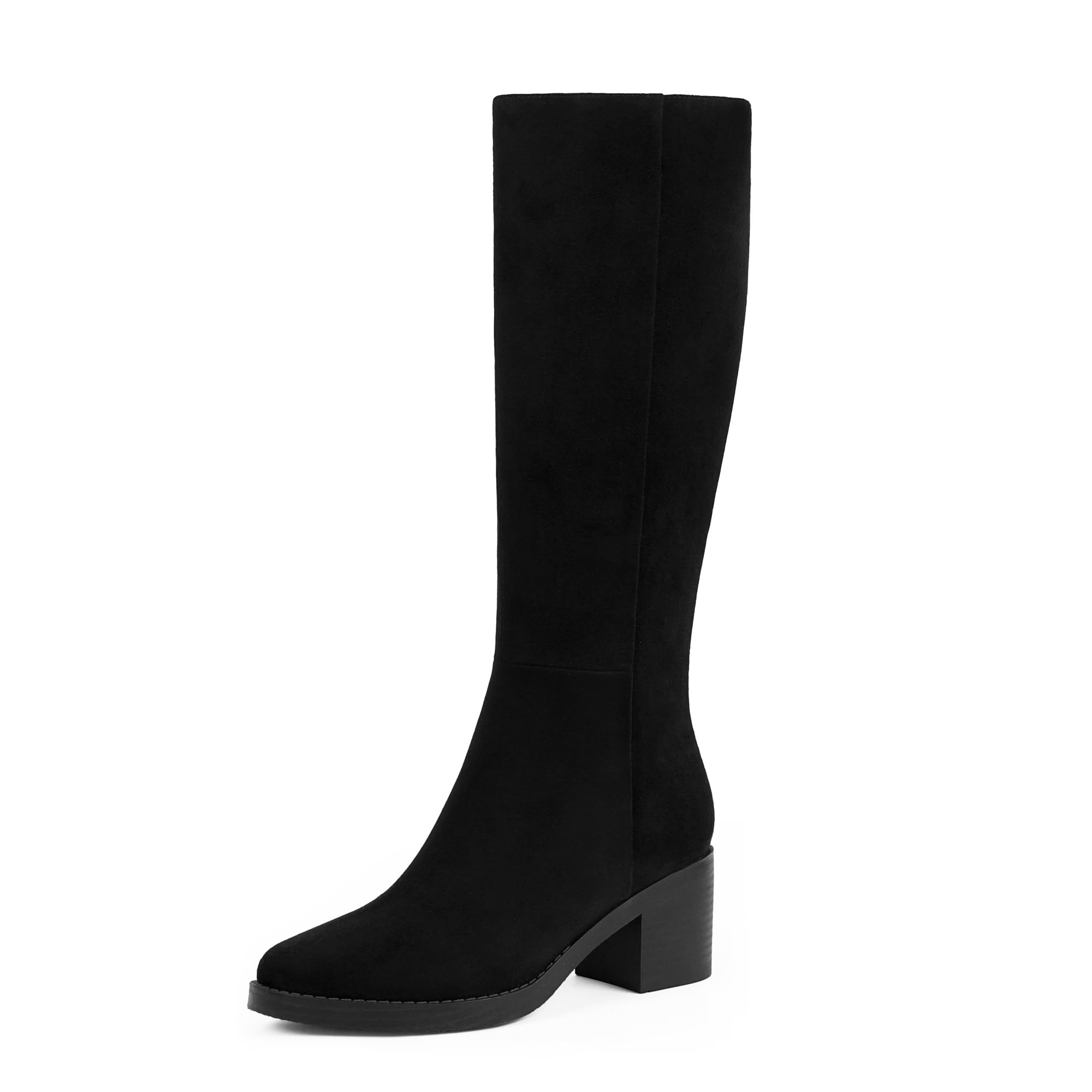 Knee High Boots for Women 2 56 Chunky Heel Round Toe Side Zipper Fall Winter Dress Tall Boots