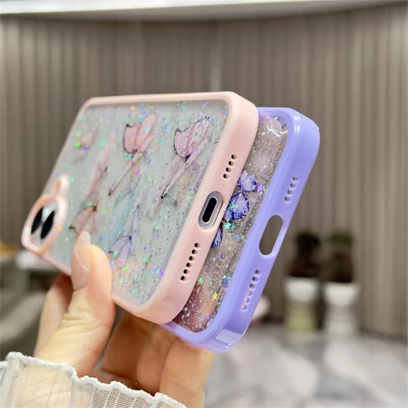 Image of VONZEE for iPhone 16 Plus Clear Glitter Butterfly Case, Cute Bling Sparkle Shiny Soft TPU Bumper Shockproof Women Girls Slim Protective Phone Cover for iPhone 16 Plus 6.7 inch, Pink