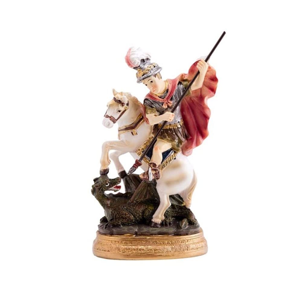 Figurine Saint Georges résine 12 cm objet déco motif Catalogne Aragon avec piédestal