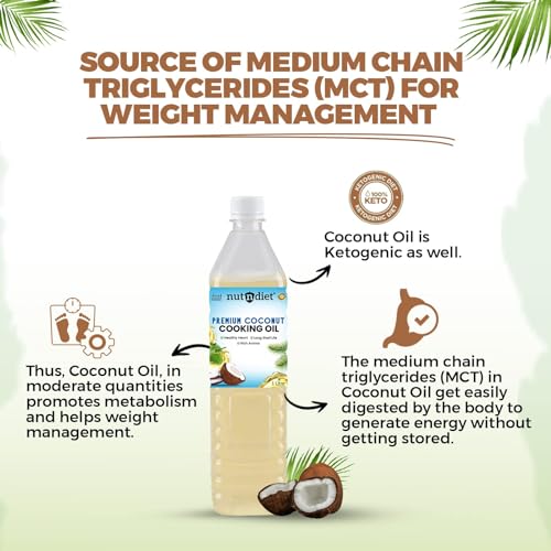 Image of nutndiet Premium Edible Coconut Oil for Cooking, 500ml PET Bottle | Natural Coconut Oil | Perfect Choice for Frying, Baking, Sauteing, and Everyday Healthy Cooking Needs