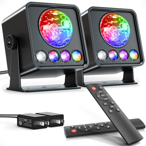 2-Pack Disco Ball Party Lights Disco Light Sunset Lamp Projector with White+RGB+UV+YGB Modes LED...