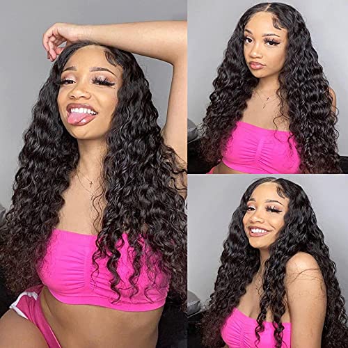 Water Wave Lace Front Wig, 13x4 lace front wigs Human Hair For Black Women, Glueless Deep Wave Lace Front Wig, 10A Wet and Wavy Curly Lace Front Wigs Human Hair Pre Plucked With Baby Hair