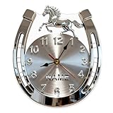 HSAEANZL Personalized Horseshoe Name Wall Clock for Horse Lovers Acrylic 2D Printing Customizable Horseshoe Clock with Name 10/12/14/16 Inch Decorative Home Office Clocks