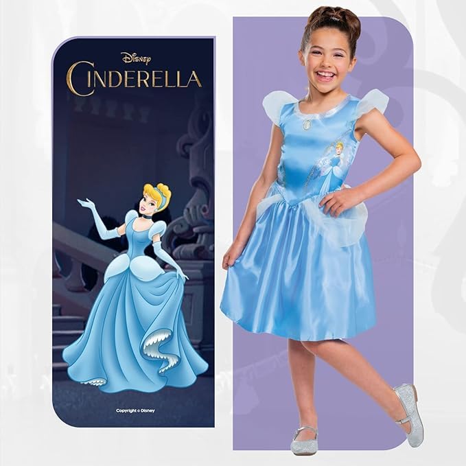 Rubie's Costume Ufficiale Da Principessa Cenerentola Per Bambine - Abito Celeste Con Paillettes E Gonna In Organza, Taglie 3-4 A 9-10 Anni