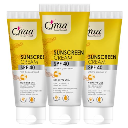 Qraa Sunscreen - SPF 40 PA++++ Sunscreen Cream SPF 40|Helps Remove Tan|Helps in Sun Burn| Pack of 3 (300gm, 3)