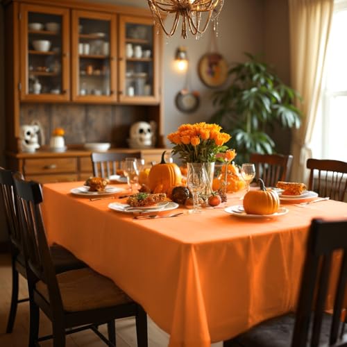 Image of sancua Rectangle Tablecloth - 60 x 102 Inch - Stain and Wrinkle Resistant Washable Polyester Table Cloth, Decorative Fabric Table Cover for Dining Table, Buffet Parties and Camping, Orange