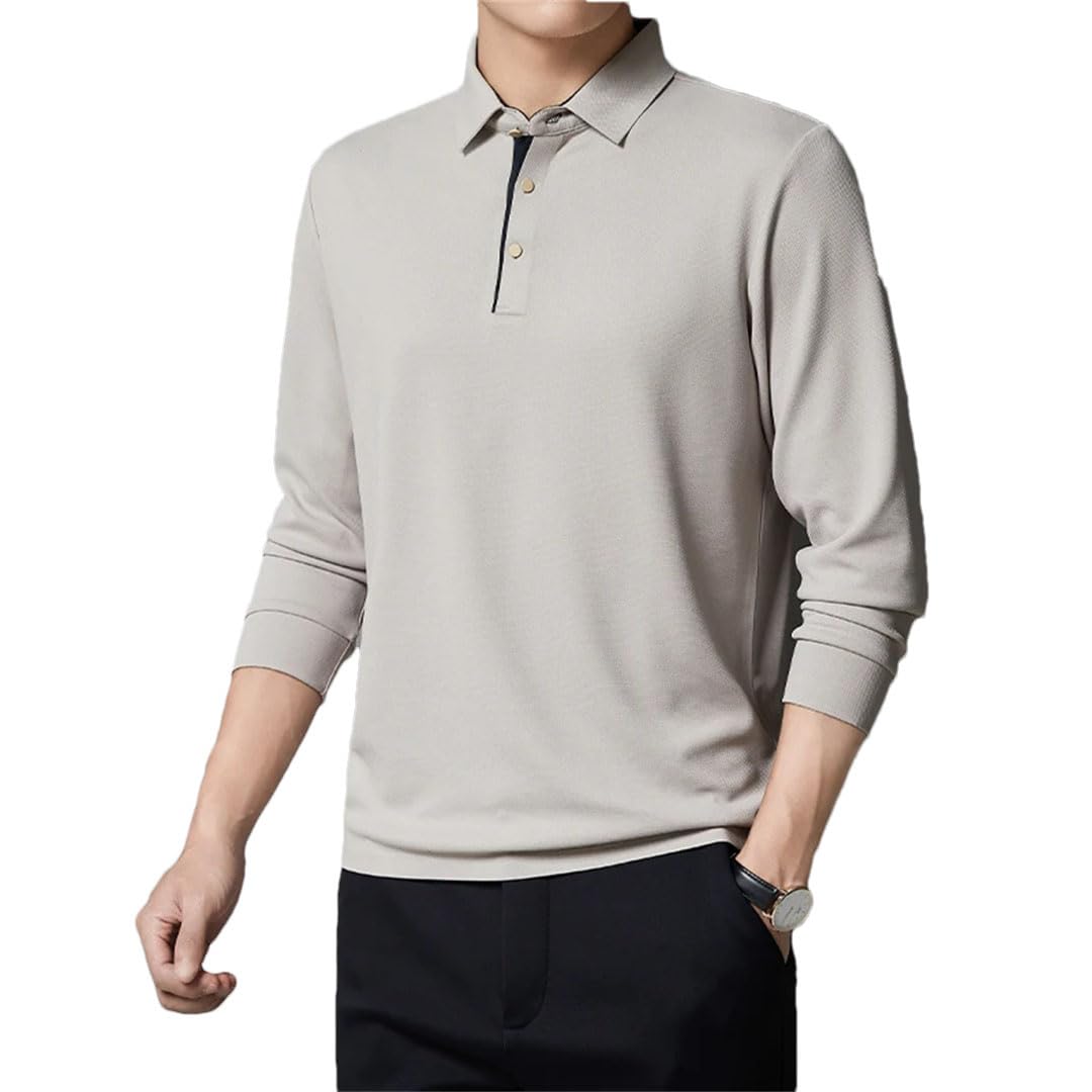 Polo de manga larga para hombre, con solapa, con botones, elástico, no deja rastro
