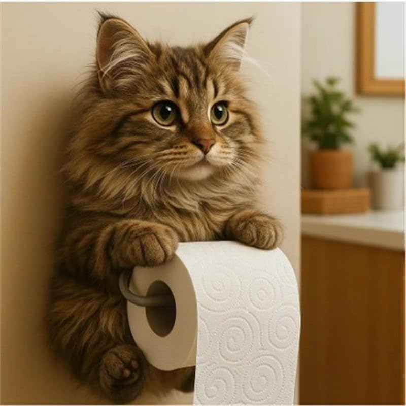 Realistic Cat Toilet Roll Holder, 3D Cat Sculpture Loo Roll Holder, Funny and Adorable Animal Towel Holder, Toilet Paper Holder for Cat Lovers, Home & Bathroom Decor (B)