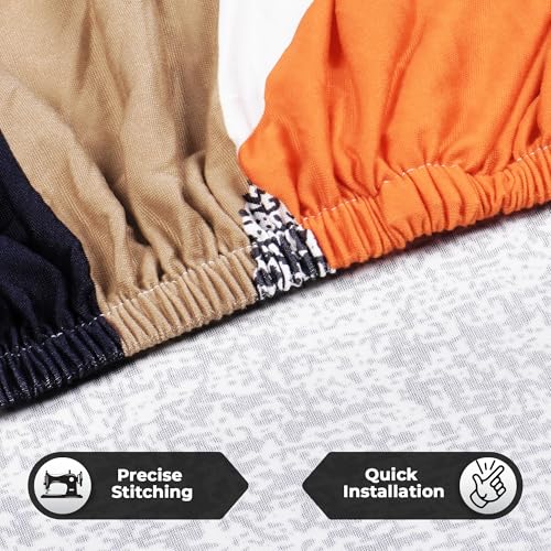 Image of Story@Home Sofa Cover 1 Seater Fully Covered Stretchable Polyester Spandex Elastic 1 Seater Sofa Cover 90x140Cm | Orange & Beige Abstract for Living Room & Create Your Own Customized Set