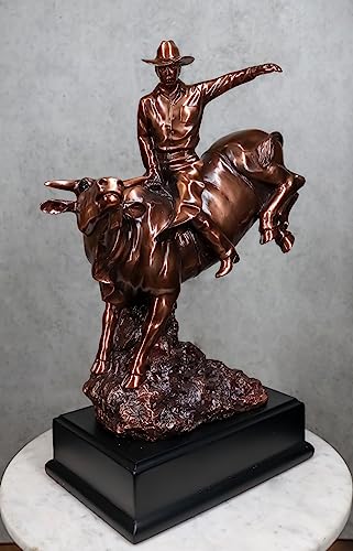 Estatua grande de vaquero montando toro en estilo rústico western miniatura 2