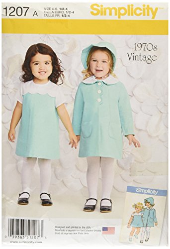 Simplicity 1207 1970'S Vintage Fashion Girl's Dress, Coat, And Bonnet Sewing Patterns, Sizes A (1/2-4) #TOP17