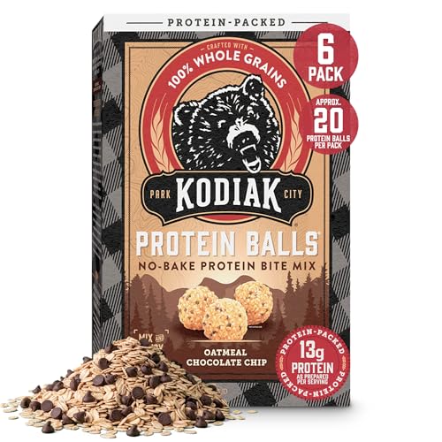 Kodiak Cakes Oatmeal Protein Ball Mix, Chocolate Chip, High Protein, 100% Whole Grains, (Pack of 6)
