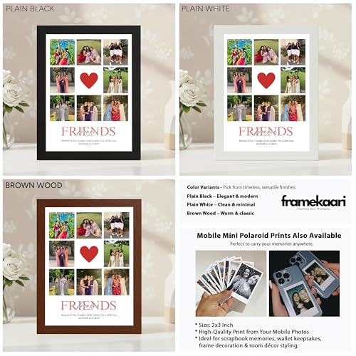 Image of Framekaari Friends Customised Photo Frame | Gift for Friends & Birthday | Personalised 8-Photo Collage & Special Message | Tabletop & Wall Mount | Room & Home Decor | 16x21 cm (Design-08)