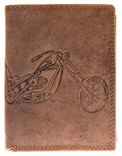 FLW-Wild Genuine Leather Wallet Without Fabric Lining (made just from a cowhide) with a Motorbike