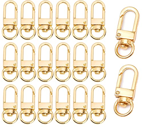キーホルダー 金具 20個セット ナスカン ワンタッチキーホルダー 回転フック 360度回転 修理 交換 パーツ ハンドメイド アクセサリー DIY 手芸用品 手作り 素材 (ゴールド)