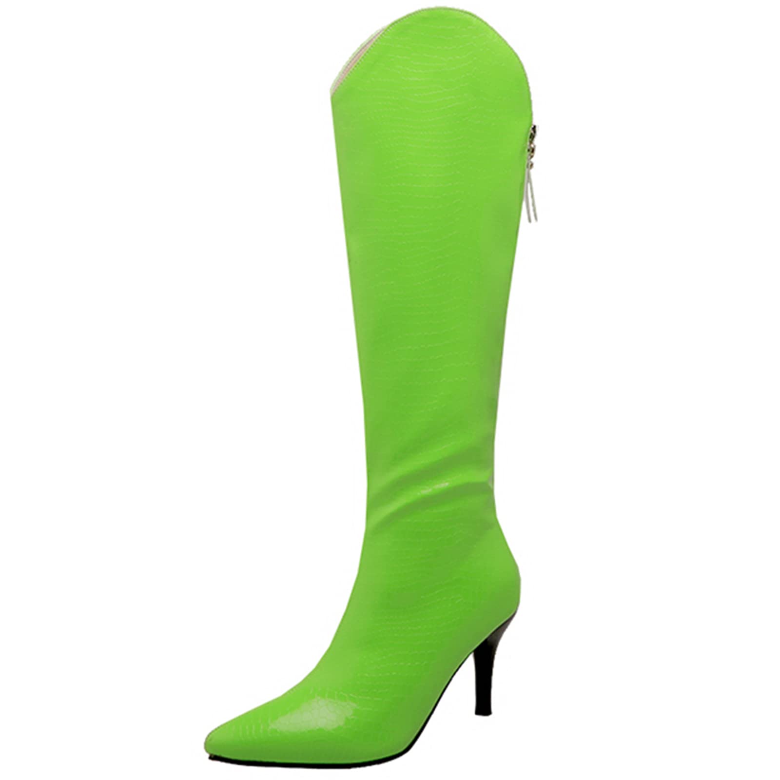 CUTEHEELS Damskie jednokolorowe buty na uda wysokie/nad kolanem ze szpilką i szpiczastym noskiem, zielony1, 41 EU
