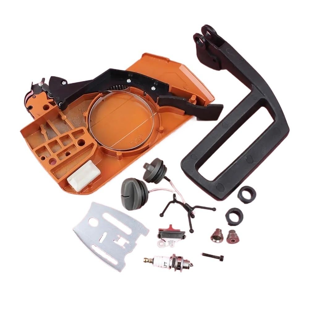 Adecuado for motosierra HuS 266, 268, 272, 61 y 66. Kit de placa de palanca de cubierta de embrague lateral de freno con tapa de aceite, engranaje helicoidal 5037366-01.