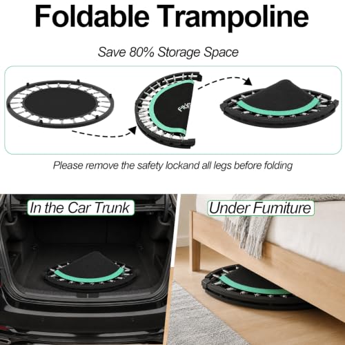 Image of FitinOne 40 inch Foldable Mini Trampoline Load 330lbs /440lbs, Portable Exercise Rebounder Trampoline,Fitness Trampoline for Adults Indoor /Garde Workout Exercise Equipment