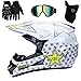 UIGJIOG Casco Moto Rockstar Bambino Casco da Motocross Set con Occhiali Guanti Face Mask, Casco da Motociclista AVT MX Integrale per Downhill Offroad Enduro Scooter Sport,Bianca,M(54~55cm)